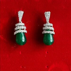 Elegant Green and Silver Drop Earrings